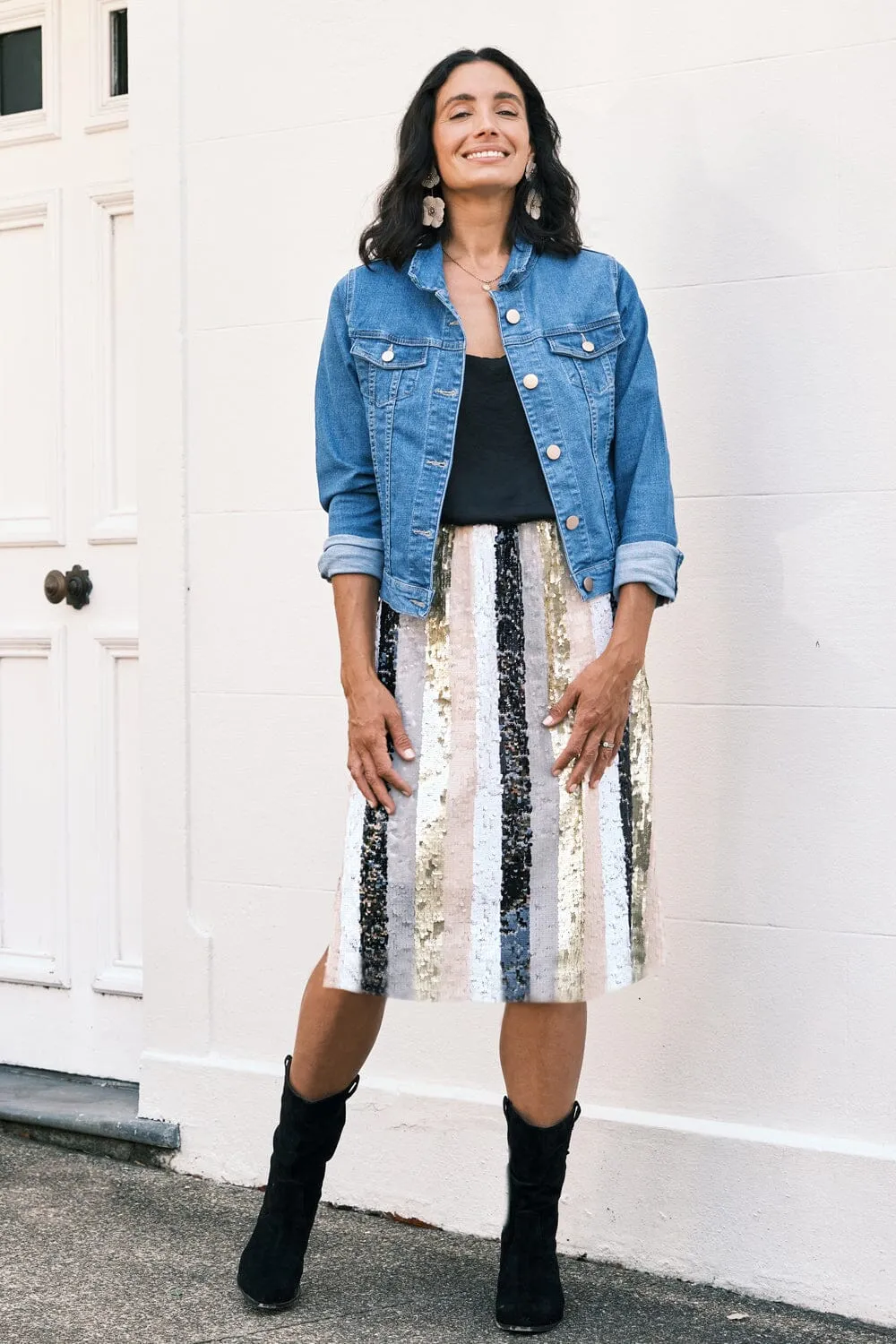 Mia Stripe Skirt Multi Gold