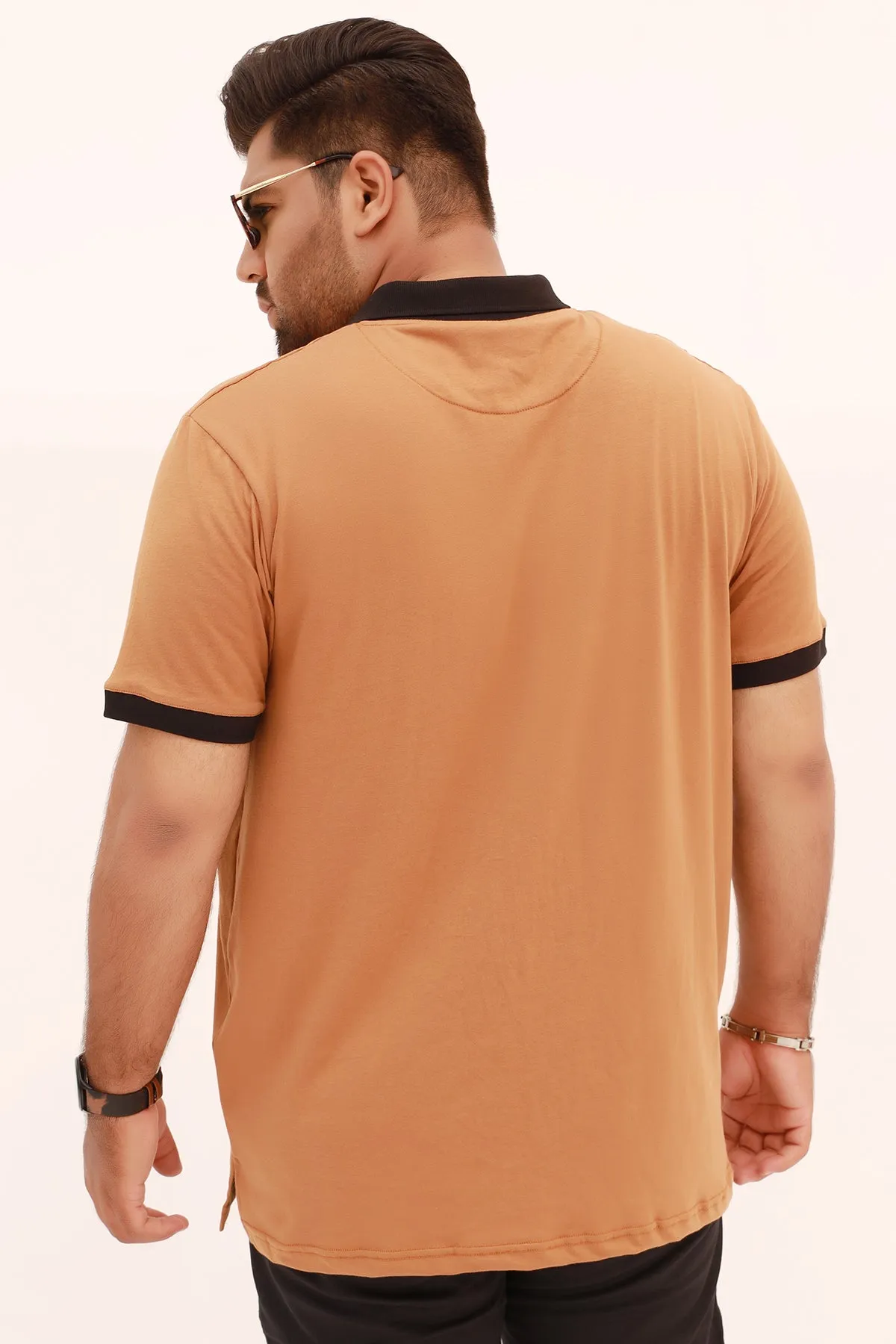 Pecan Brown Contrast Embroidered Polo Shirt (Plus Size) - S22 - MP0114P