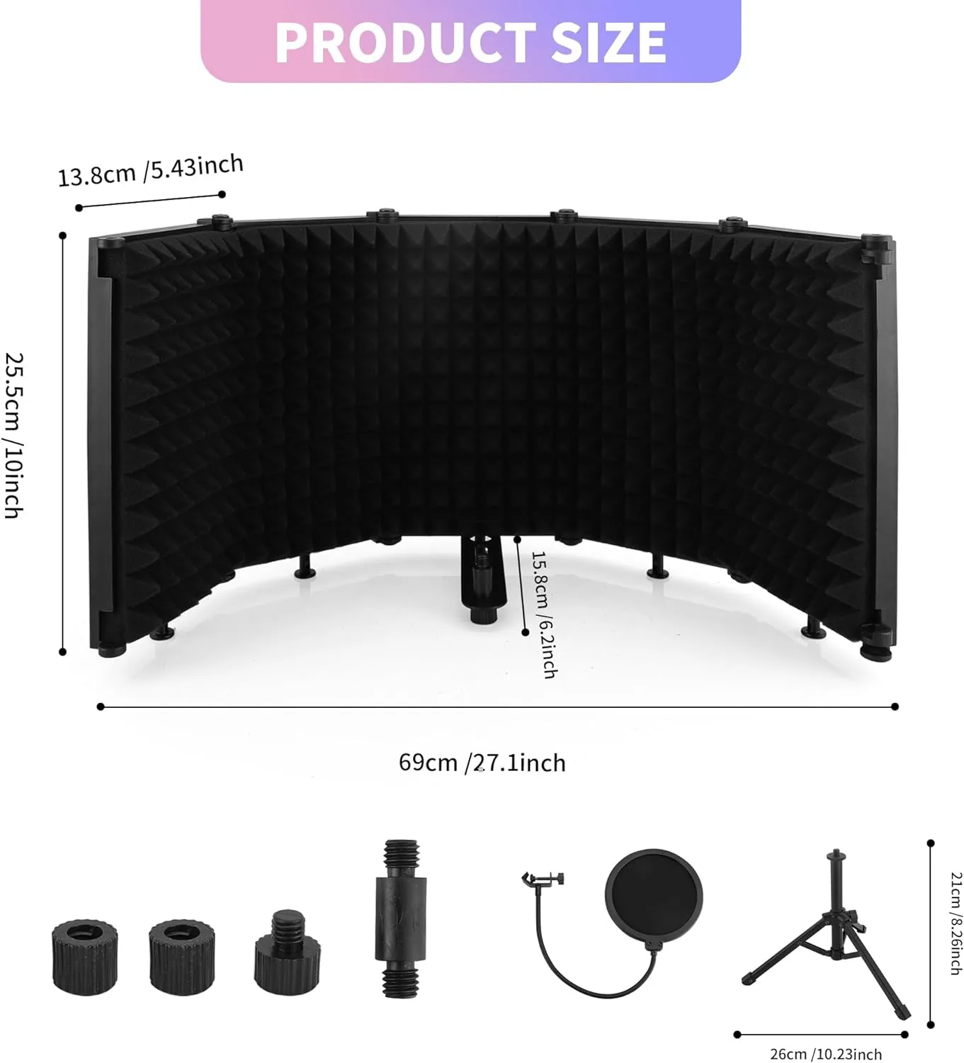 Portable Foldable Mic Shield with Triple Sound Insulation