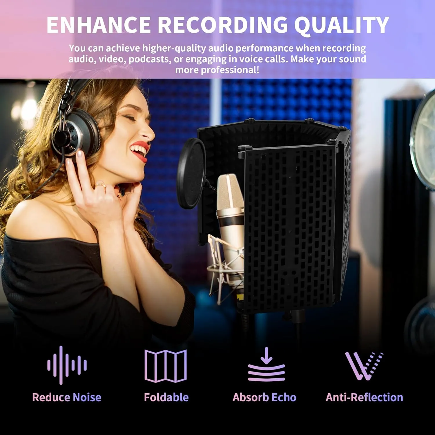 Portable Foldable Mic Shield with Triple Sound Insulation