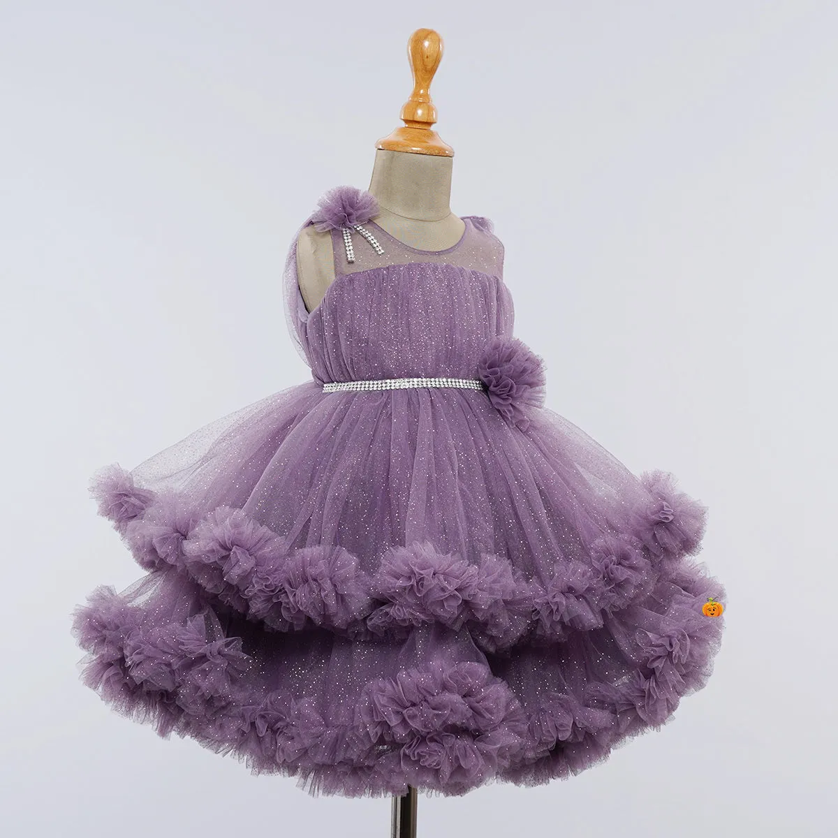 Purple & Blue Frill Layered Girls Frock