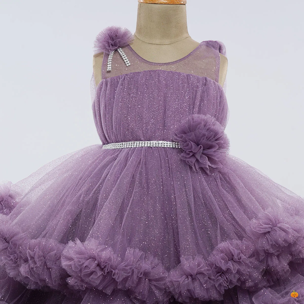 Purple & Blue Frill Layered Girls Frock