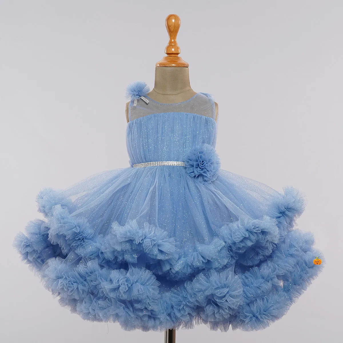 Purple & Blue Frill Layered Girls Frock