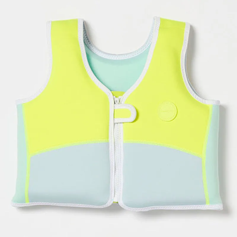 Salty the Shark Swim Vest 3-6 Aqua Neon Yellow