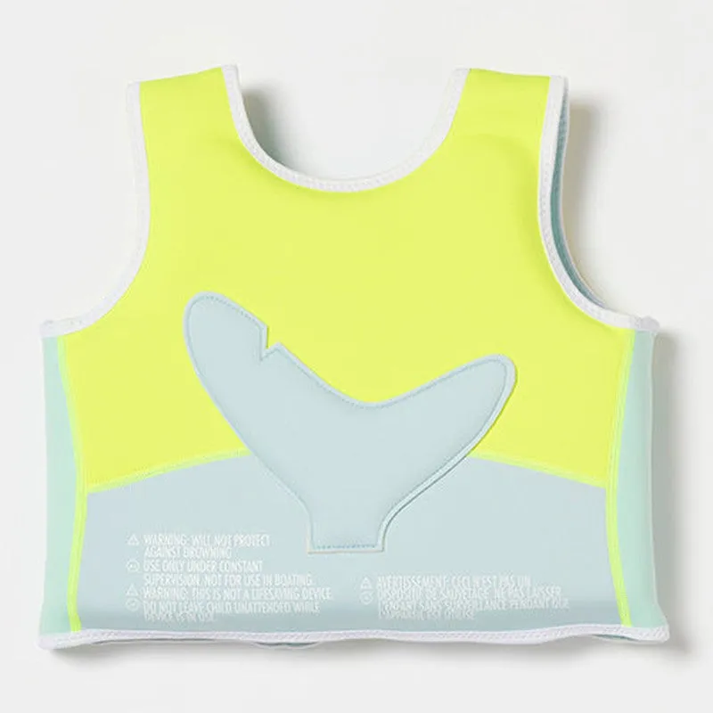 Salty the Shark Swim Vest 3-6 Aqua Neon Yellow
