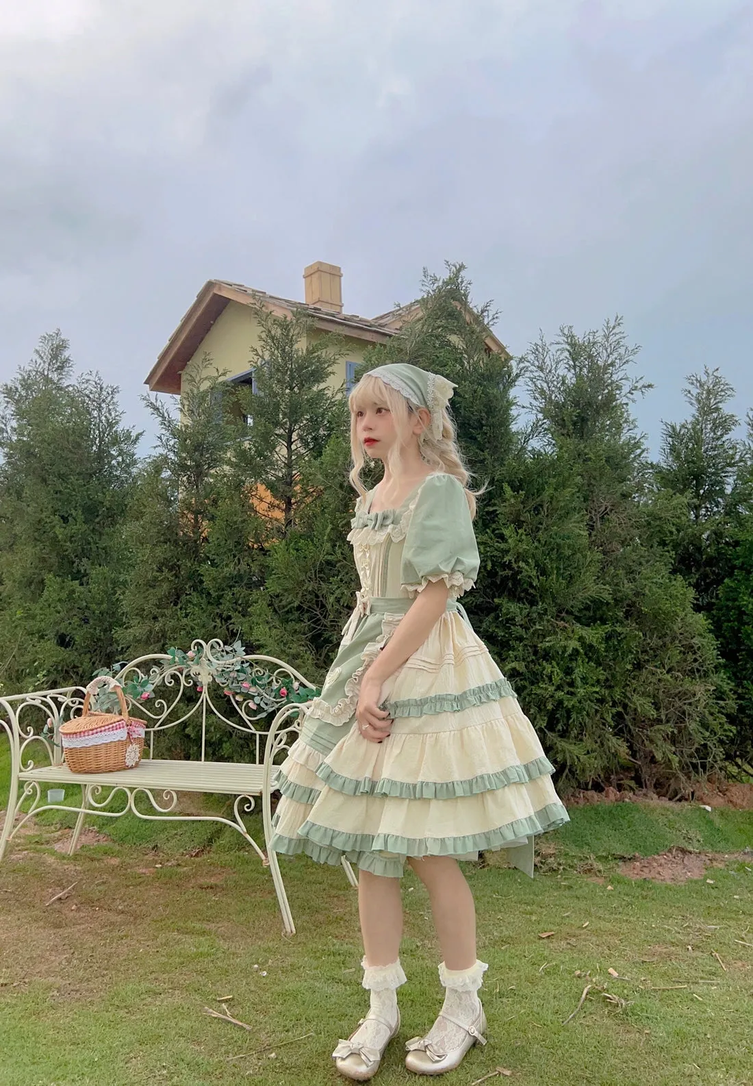 Sugar Girl~Country Lolita OP Dress Short Sleeve Summer Dress