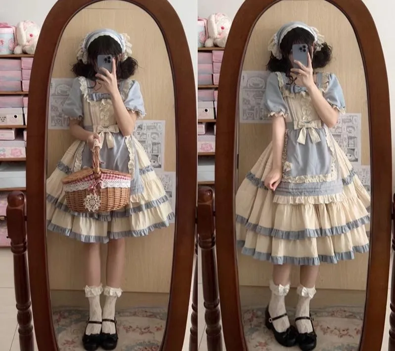 Sugar Girl~Country Lolita OP Dress Short Sleeve Summer Dress