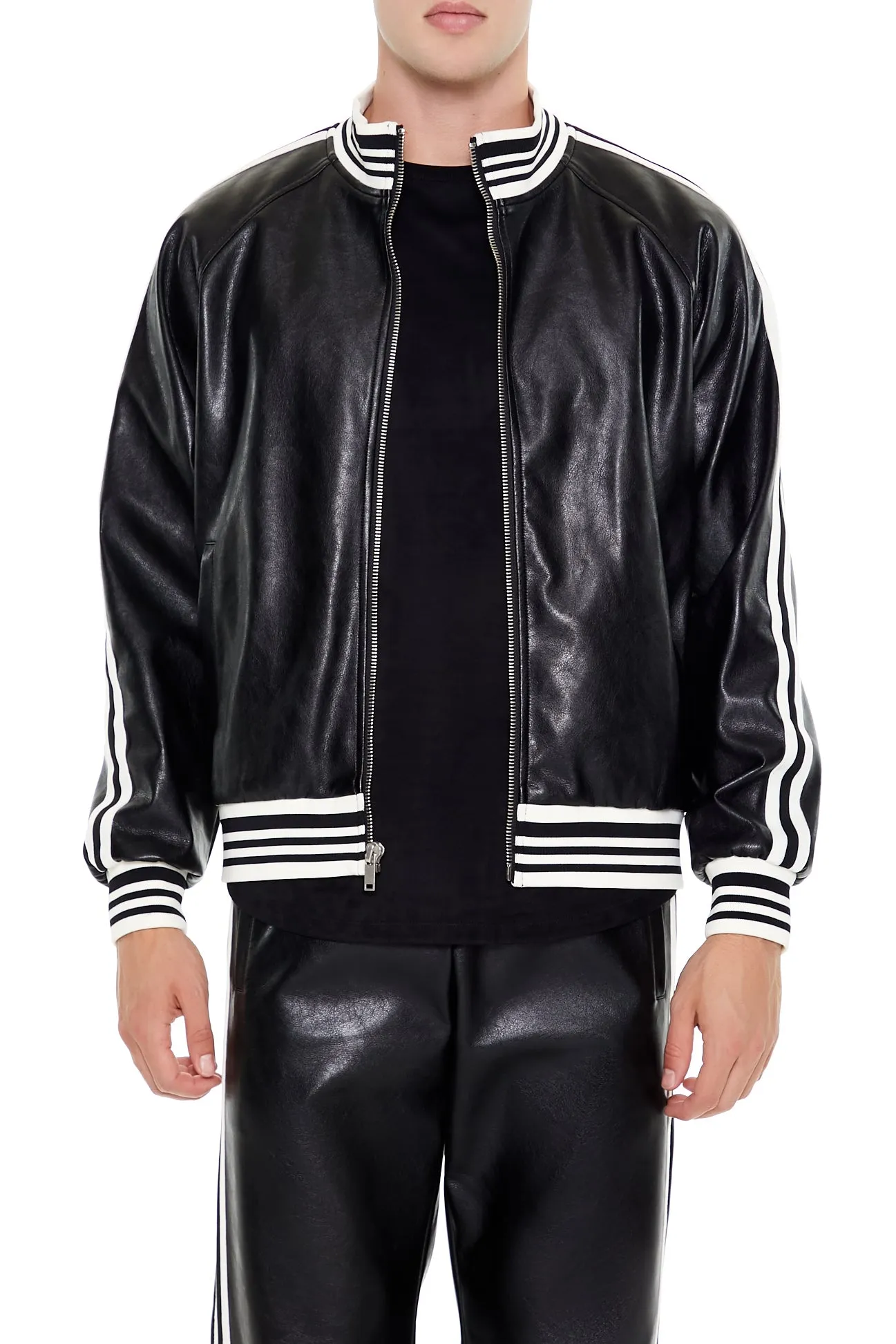 Varsity-Striped Bomber Jacket