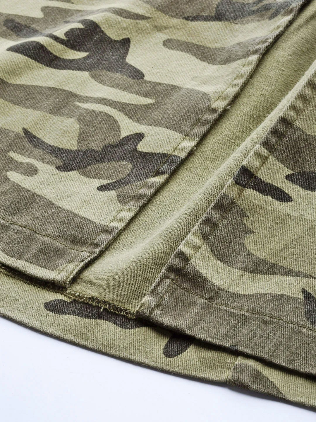 Women Green Camouflage Twill Front Slit Skirt