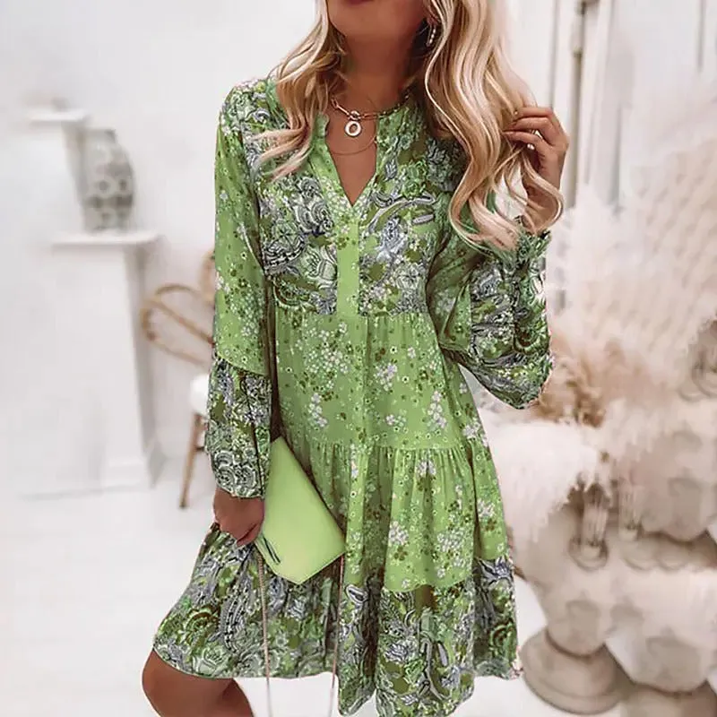 Women's Floral Splicing High Waist Skirt Layered Mini Dress