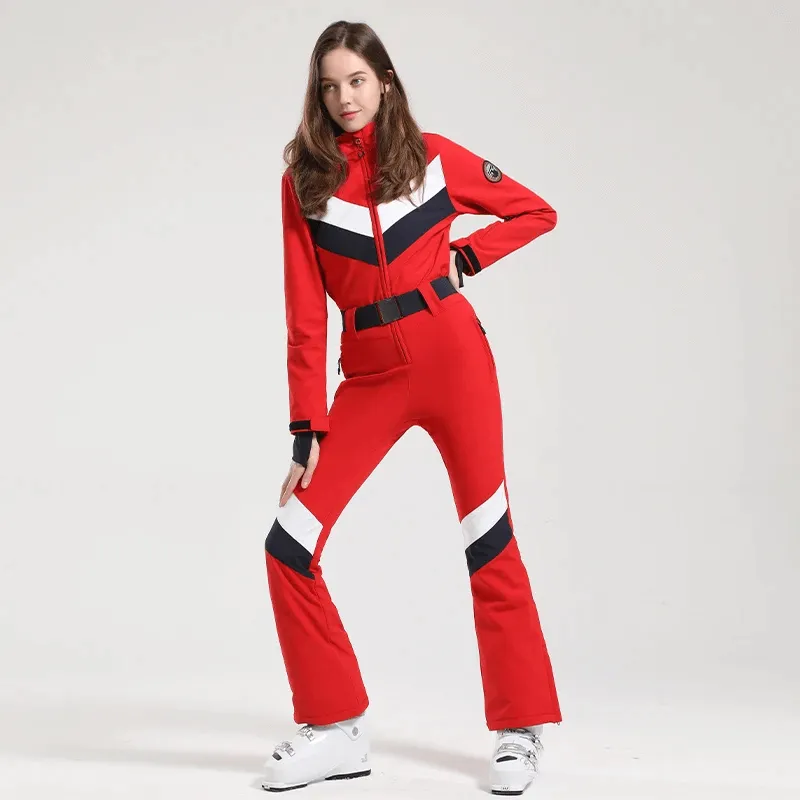 Women's Zipper Waterproof Snowboard Jumpsuit With Buckle Belt - SF1781