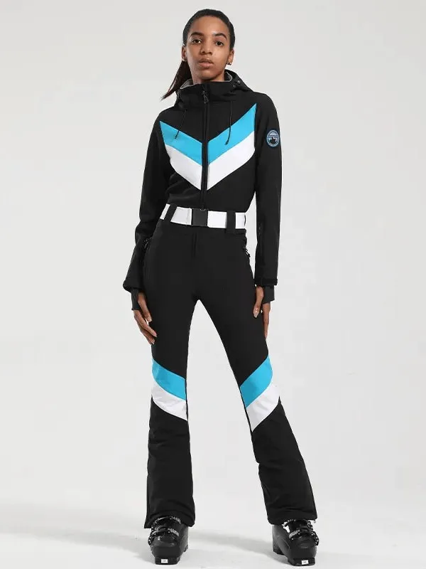 Women's Zipper Waterproof Snowboard Jumpsuit With Buckle Belt - SF1781
