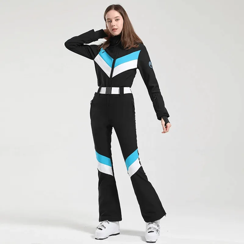 Women's Zipper Waterproof Snowboard Jumpsuit With Buckle Belt - SF1781