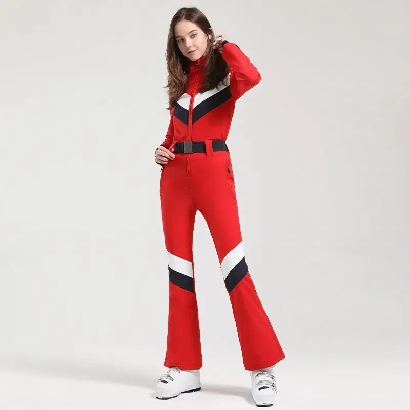 Women's Zipper Waterproof Snowboard Jumpsuit With Buckle Belt - SF1781