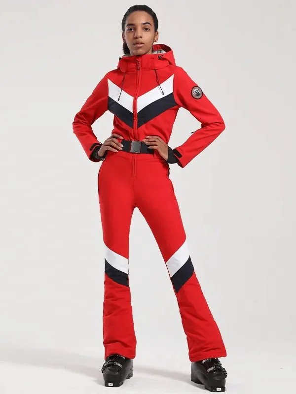 Women's Zipper Waterproof Snowboard Jumpsuit With Buckle Belt - SF1781