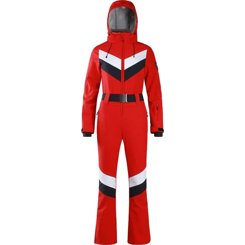 Women's Zipper Waterproof Snowboard Jumpsuit With Buckle Belt - SF1781