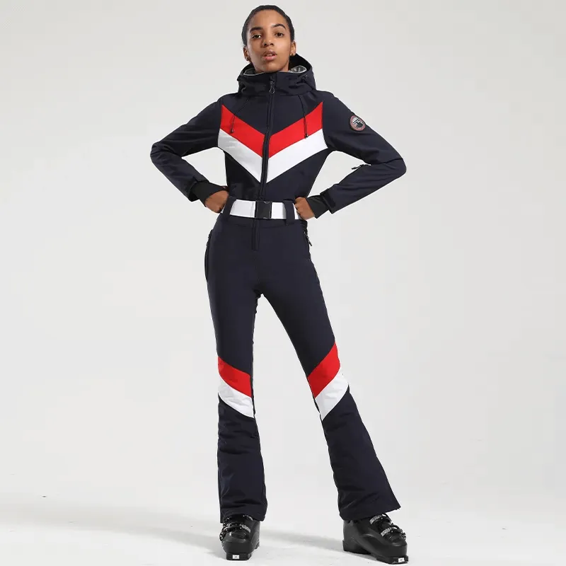 Women's Zipper Waterproof Snowboard Jumpsuit With Buckle Belt - SF1781