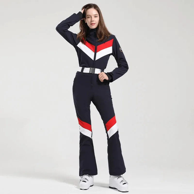 Women's Zipper Waterproof Snowboard Jumpsuit With Buckle Belt - SF1781