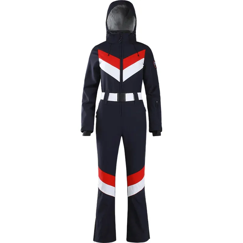 Women's Zipper Waterproof Snowboard Jumpsuit With Buckle Belt - SF1781